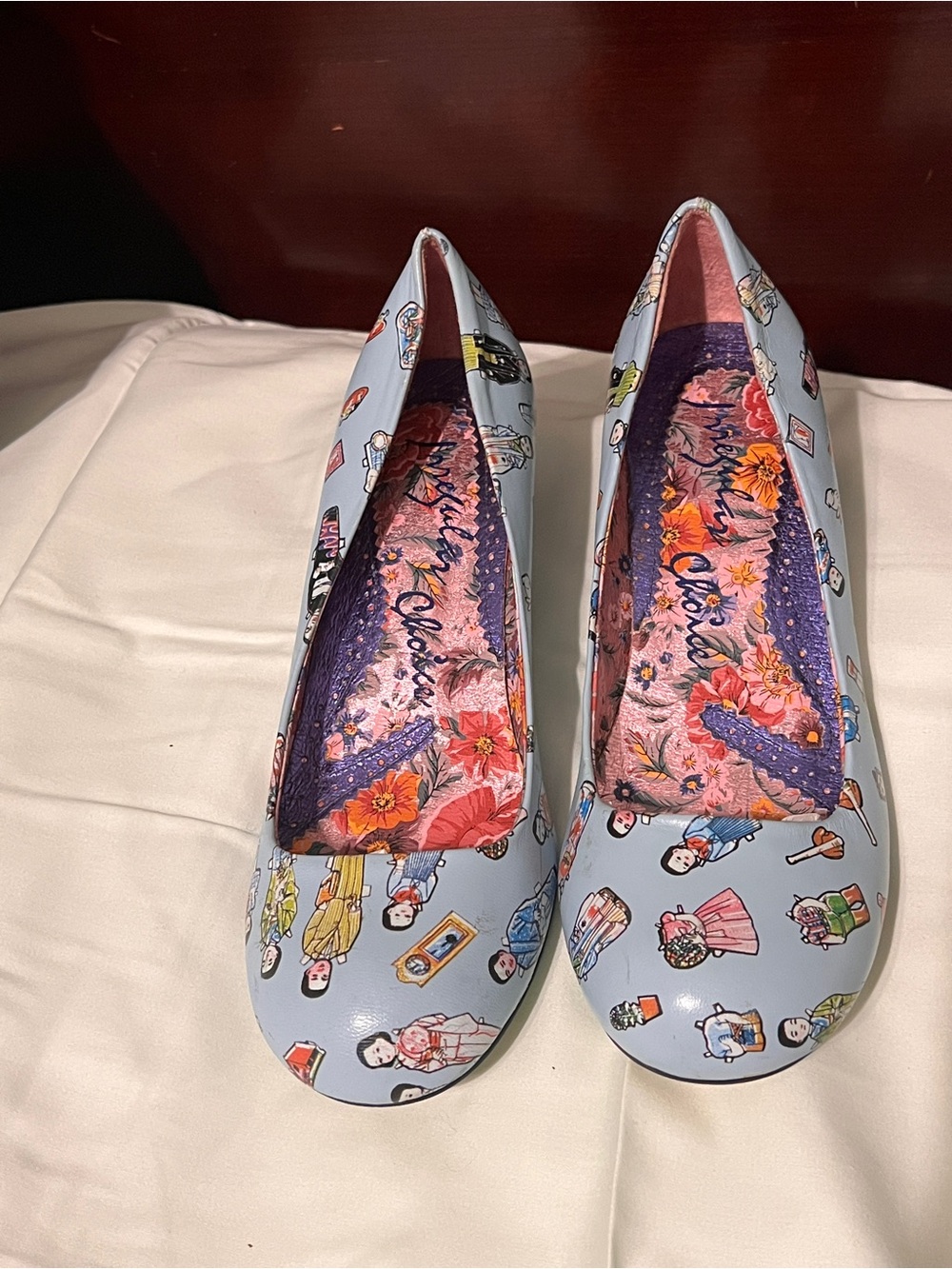 Rare Irregular Choice Blue Doll Print Pumps Heels EU 38